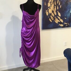 Purple Satin Draped Dress